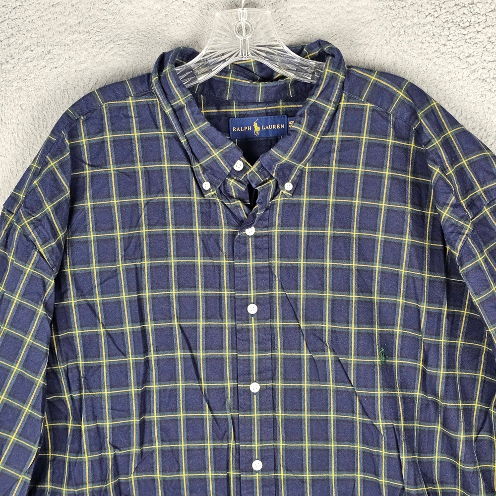Ralph Lauren Button Down Men 4XLT Blue Plaid Long Sleeve Tall Shirt
